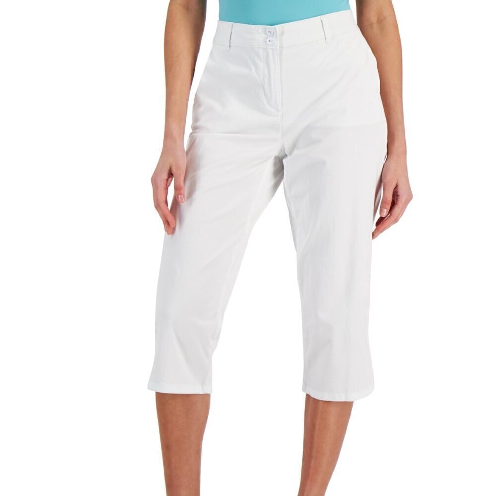 Karen Scott Women's Comfort-Waist Capri Woven Pants Sz 16 in Bright White